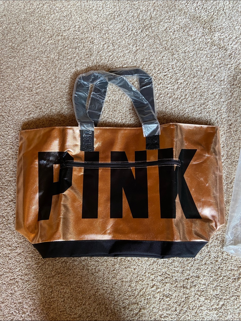 PINK Victoria's Secret Metallic Copper Tote with Black Logo and Trim